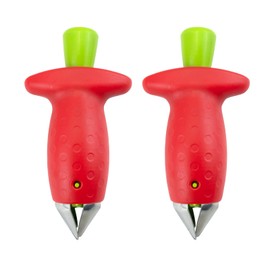 Juxiamal 2pcs Strawberry Huller, Strawberry Stem and Leaf Remover Multi Function Fruit Corers Tool for Tomato Pineapple, Baking and Jam Making, Red