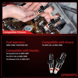 GPMMWPG 4Pcs Fuel Injectors OE 16450-RBB-003 8 Holes 2.0L Injector Compatible with Honda 2.0 Civic Si 2006-2011, for Acura CSX 2006-2011 RSX (Type-S) 2005-2006 16450RBB003 Set of 4