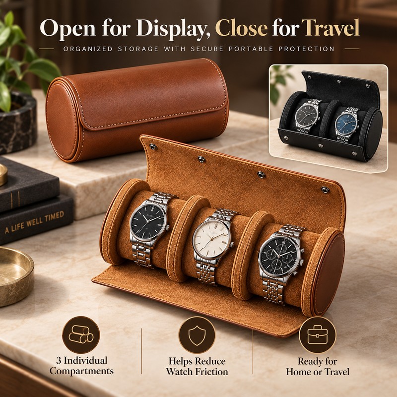 Watch Roll Travel Case for Watch Storage – Leather Organizer