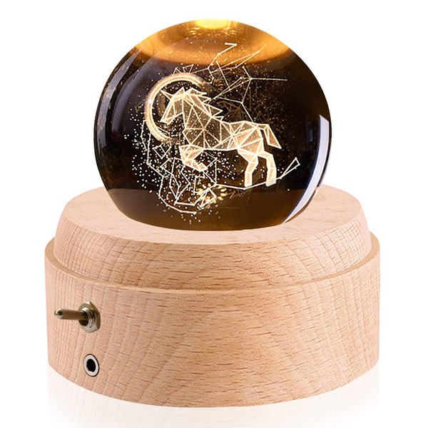 HABOWN Crystal Ball Music Box, 360° Rotating Wooden Music Box