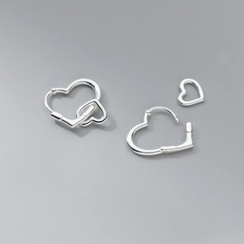 Cute Heart in Heart Love 925 Sterling Silver Cartilage Small Hoop Earrings for Women Dainty Huggie Sleeper Hoops With Heart Charm Tiny Dangle Drop Minimalist Hypoallergenic Piercing Fashion Jewelry Gifts Her Daughter Birthday Valentines Day Xmas 8mm (sil