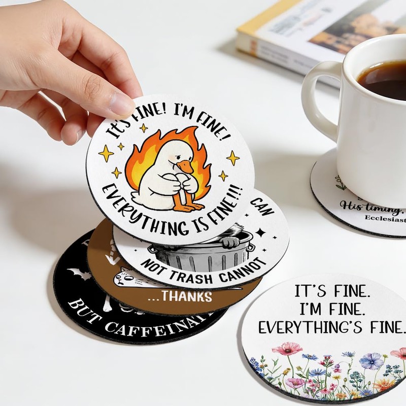 Dumpster Fire Coasters Set of 2, Funny Trash Can Coaster