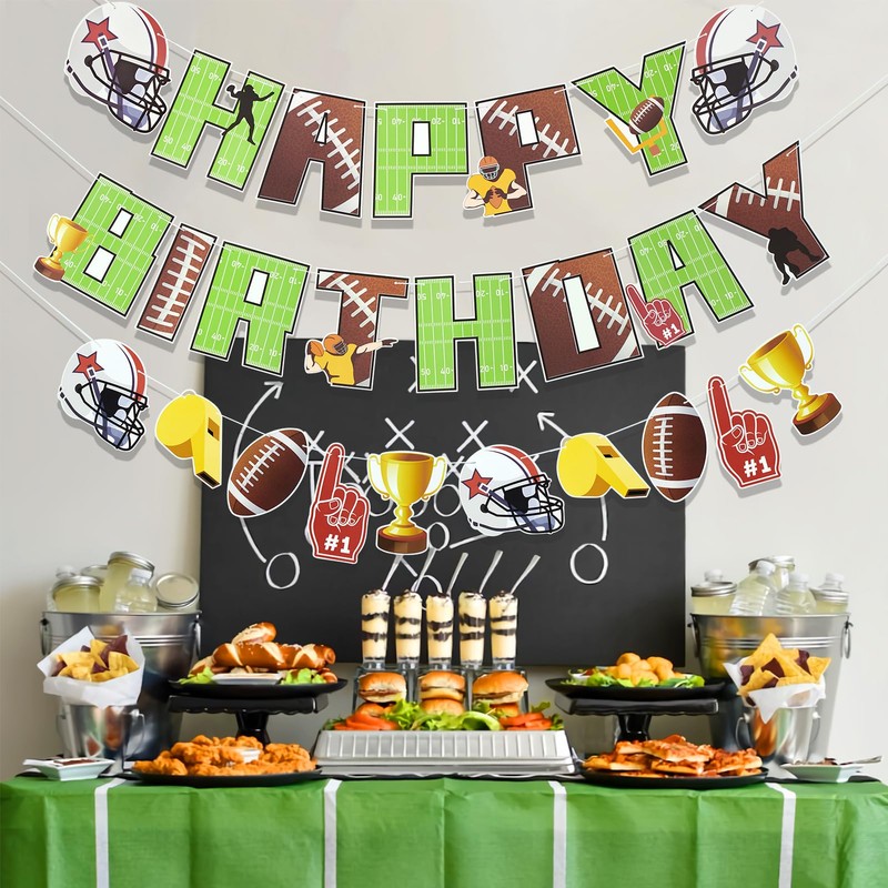 SUNBEAUTY Football Happy Birthday Banner Football Birthday Party Decorations Football
