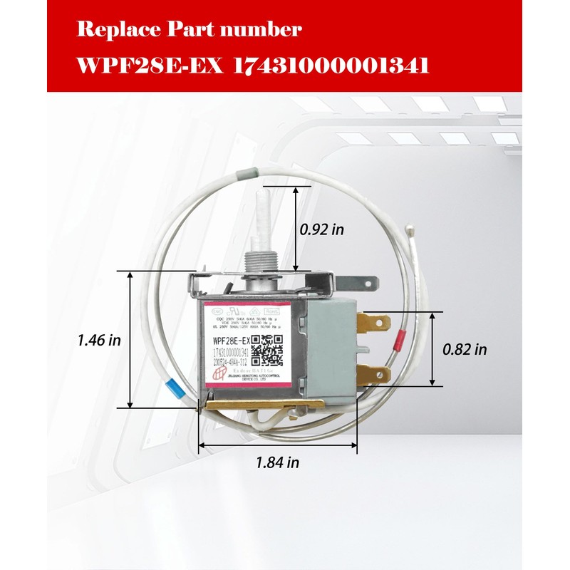 WPF28E-EX Refrigerator Thermostat Fits for Midea, Arctic King, Insignia, Vissani