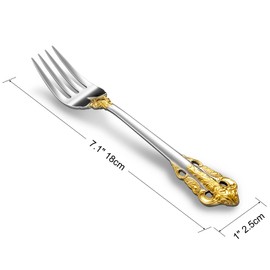 KEAWELL Luxury Salad Forks Dessert Forks Set, Set of 4, 18/10 Stainless Steel, 7 Inches, Dishwasher Safe, Mirror Polished, Silverware Fork Set (Gold Accent)