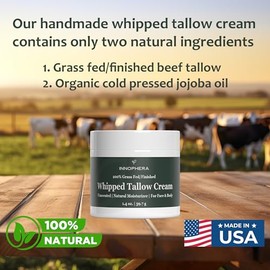 Crema Batida De Sebo De Res Para El Cuidado De La Piel ‒ Alimentada Con Pasto Y Terminada Con Pasto ‒ Humectante 100% Natural Para Piel Sensible ‒ Loc