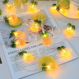 Fantasee - Guirnalda de luces tropicales de verano, funciona con pilas, luces LED de hadas fantásticas para recámara, cumpleaños, decoración de fiesta hawaiana (piña, 20 LED)
