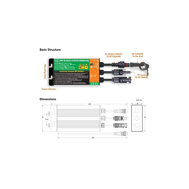 SOGTICPS 350 W Mains-Coupled Solar Inverter MPPT Pure Sine Wave