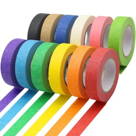 OWLKELA - 12 Rolls Colored Masking Tape 14.63 m Per Roll, Rainbow Colors Painters Tape, Colored Painters Tape, Craft Tape, Labeling Tape, Paper Tape for Bullet Journals, Party Decorations, DIY Craft