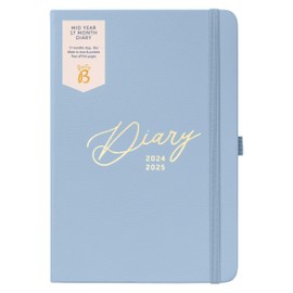 Busy B - Mid-Year Busy Life 17-Month Diary from August 2024 to August 2025 - Blue Faux Leather - Week to View A5 Diary with Pen Holder, Elastic Closure and Pockets
