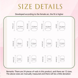 TELAIN Pink French Press On Nails, Short Squares with Leopard Print French Lace Design, Reusable, 12 Sizes - 24 Nail Salon Quality Nail Kit, Gift for Women