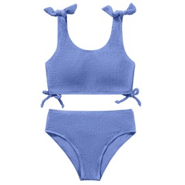 Bkixhv Girl's 2 Piece Size 9-10 Bathing Suit Solid Cute Bowknot Sport High Waist Wave Texture Bikini Set Summer Swimsuit Purple