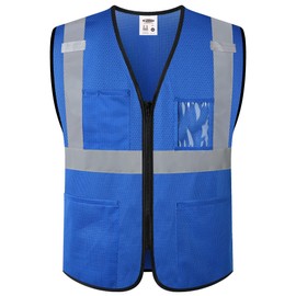 JKSafety Safety Vest for Men Women Hi Vis Construction Vest with Pockets High Visibility Meet ANSI Standard Blue Color (BX310-Blue XL) 1 Piece