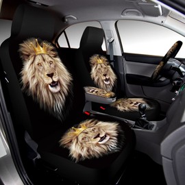 Riakrum 15 Pcs Lion Car Seat Covers Full Set for Women Steering Wheel Cover Shoulder Pads Armrest Pad Keychain Wrist Strap Auto Seat Universal for Vehicle SUV Truck Protector