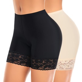 Werkiss Anti Chafing Shorts Women Chub Rub Shorts Lace Slip Shorts Long Briefs for Under Dresses Skirts(#2 Black+nude, S)