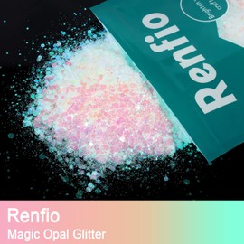 Renfio Opal Glitter Chunky Fine Mixed PET Sequins Mixology Hexagon Iridescent Glitters Epoxy Resin Craft Glittered Mix Powder for Tumbler Resin Crafts Slime Art Wedding Decoration 1.75 Oz (50g) - Pink Opal