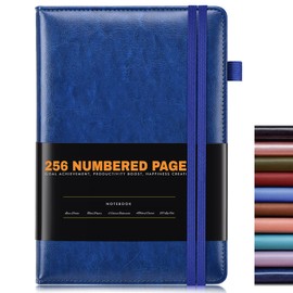 Lined Journal Notebook for Women Men, 256 Numbered Pages Hardcover Leather Journals for Writing, A5 Journaling Notebooks, College Ruled Journal for Business Work School 5.75" x 8.38" Navy Blue