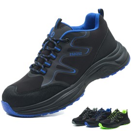 ZSDZSZ Safety Shoes Men Women Work Shoes Lightweight Non-Slip Breathable Steel Cap Shoes Sporty, black blue, 11 UK