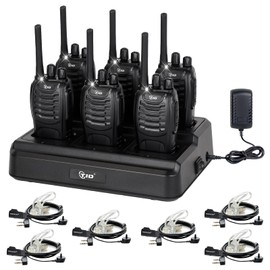 TIDRADIO TD-V2 Walkie Talkies Long Range Two Way Radios with 6-Way Multi Unit Charger, Acoustic Tube Headset & Mic, Hands Free VOX, Frequency Copy, Flashlight for Adults School Church Camping- 6 Pack