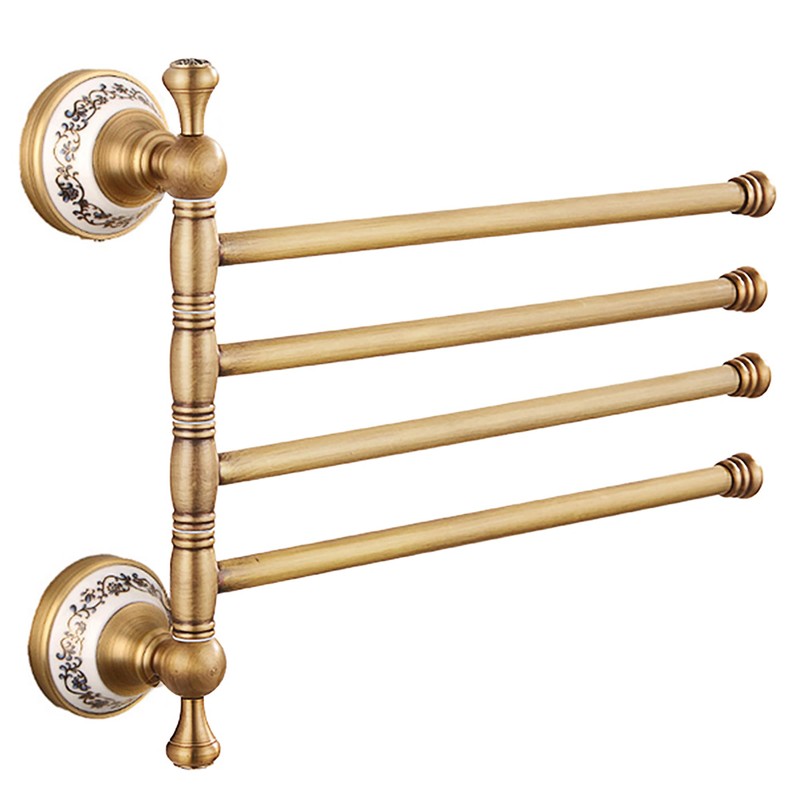 Swivel Towel Rack for Bathroom, Antique Bronze Folding 4 Arms