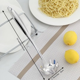 Pleafind Spaghetti Spoon, One-Piece Stainless Steel Pasta Spoon, 13-Inch Comfort Grip Design Pasta Scoop, Spaghetti Strainer with Teeth, Silver Pasta Server Utensil