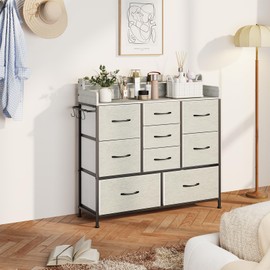 ErgoDesign 9 Drawers Dresser with Hooks, Dressers for Bedroom, Living Room, Hallway, Nursery (Greige)