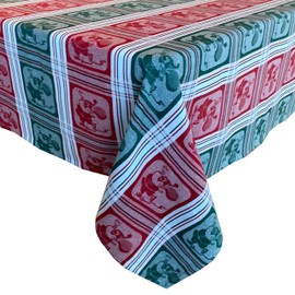 Lintex Shabby Chic Vintage Santa Cotton Jacquard Fabric Tablecloth - Whimsical Santa Claus Easy Care Heavy Weight Cotton Kitchen and Dining Room Tablecloth, 60” x 84” Oblong/Rectangle