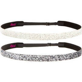 Hipsy Women's Sparkly Bling Glitter Adjustable No Slip Nurse Headbands for Women (Gunmetal/White Bling Skinny 2pk)