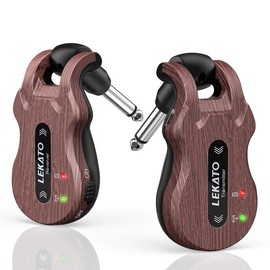 LEKATO WS-50 Wireless Guitar System 5.8G 4 Channels, Audio Wireless Transmitter Receiver, Rechargeable Wireless Guitar Transmitter Receiver, 100m Transmission Range for Electric Guitar Bass - Color: Brown