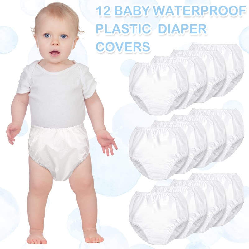 Funtery 12 Packs Waterproof Plastic Pants for Toddlers Reusable Diaper