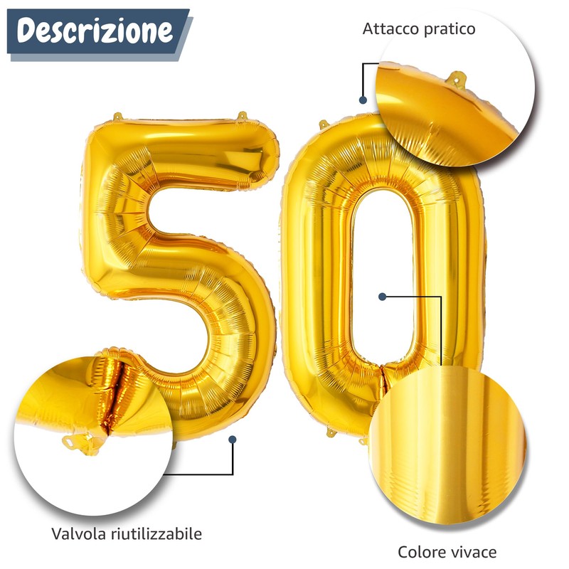 FUNFEST Palloncini 50° Compleanno Oro – Gigante 100cm