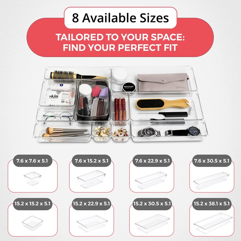 Amtido 4 Pack Drawer Organisers - Sturdy Clear Plastic -