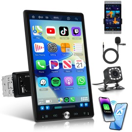 10.4 Inch Car Stereo Single Din Touch Screen Wireless Carplay, Rimoody Vertical Detachable Car Radio with Bluetooth FM Radio Mirror Link TF/USB/AUX Input Car Multimedia Player+ Backup Camera