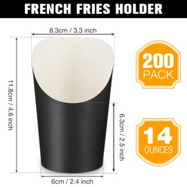 Potchen 200 Pcs French Fry Cups 14 oz Charcuterie Cups French Fry Holders Black Paper French Fries Cups Popcorn Box Waffle Fry Cone Take out Party Baking for Wedding Sandwich Food
