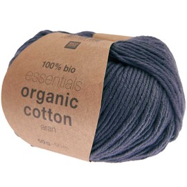 Rico Design Essentials Organic Cotton Aran Colour 24 Midnight Blue, 50 g Organic Cotton Yarn for Knitting or Crocheting