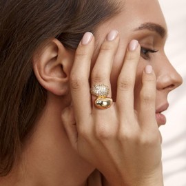 Chunky Gold Rings for Women - 14K Gold Plated Open Twist Stackable Ring Band,Crossover Statement Ring,Non-tarnish Stainless Steel Cubic Zirconia Ring Trendy Jewelry Gifts,Christmas Party Gift for Her