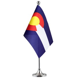 GentleGirl.USA Colorado State flag Colorado CO Flag, Small Mini Colorado State flag Desk Flag stick Office Table Flag on Stand Base,Festival Events Celebration,home decoration