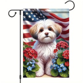 Starlit Patio 4th of July Garden Flag 12x18 Double Sided Maltese Dog Welcome American USA Patriotic Garden Flags for Memorial Day Independence Day Outdoor Decor Outside Decoration Yard Flag