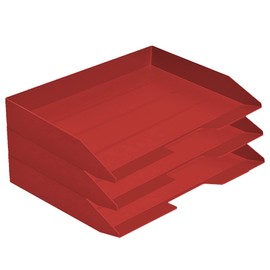 Acrimet Stackable Letter Tray 3 Tier Side Load Plastic Desktop File Organizer (Solid Red Color)