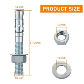 Sieqioor 1/2 x 5-1/2 Inch 3 Pack Inch Standard Fasteners for Heavy Duty Zinc Wedge Anchors for Cement, Concrete, Brick & Masonry