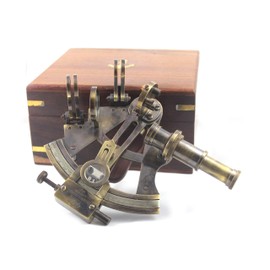Vintage Antique Marine Anchor Design Handmade Wooden Box Nautical Brass Sextant