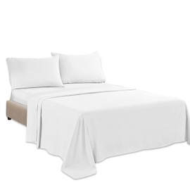 Brit Cotton - White Single Size Ultra-Soft Brushed Microfiber Flat Sheet - Wrinkle, Shrinkage, Fade Resistant- Hypoallergenic Microfiber Top Sheet – 90 gsm Breathable Brushed Polyester Flat Bed Sheet