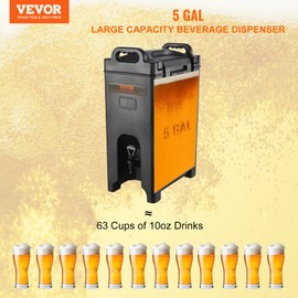 VEVOR Insulated Beverage Dispenser, 5 Gallon, Food-grade LDPE Hot and Cold Beverage Server, Thermal Drink Dispenser Cooler with 0.9 in PU Layer Two-Stage Faucet Handle, for Restaurant Drink Shop