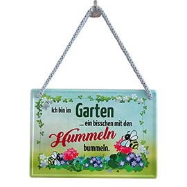 Geschenkeparadies 24 Garden Gardener Metal Sign Hanging Sign 16 x 11 cm Bin im Garten ein bisschen mit den Hummeln bummeln.
