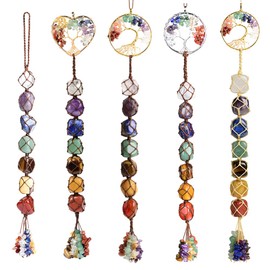 Anjiucc 7 Chakra Stone Healing Crystal Tree of Life Wall Hanging Home Interior Decoration，Window Decoration，Yoga Meditation
