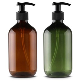 Alledomain 2 x 500 ml / 17 oz Empty Refillable Plastic Lotion Pump Bottles, Shampoo Body Wash Cream Shower Gel Storage Holder Container Toiletries Liquid Dispenser (Brown & Green), Brown & Green