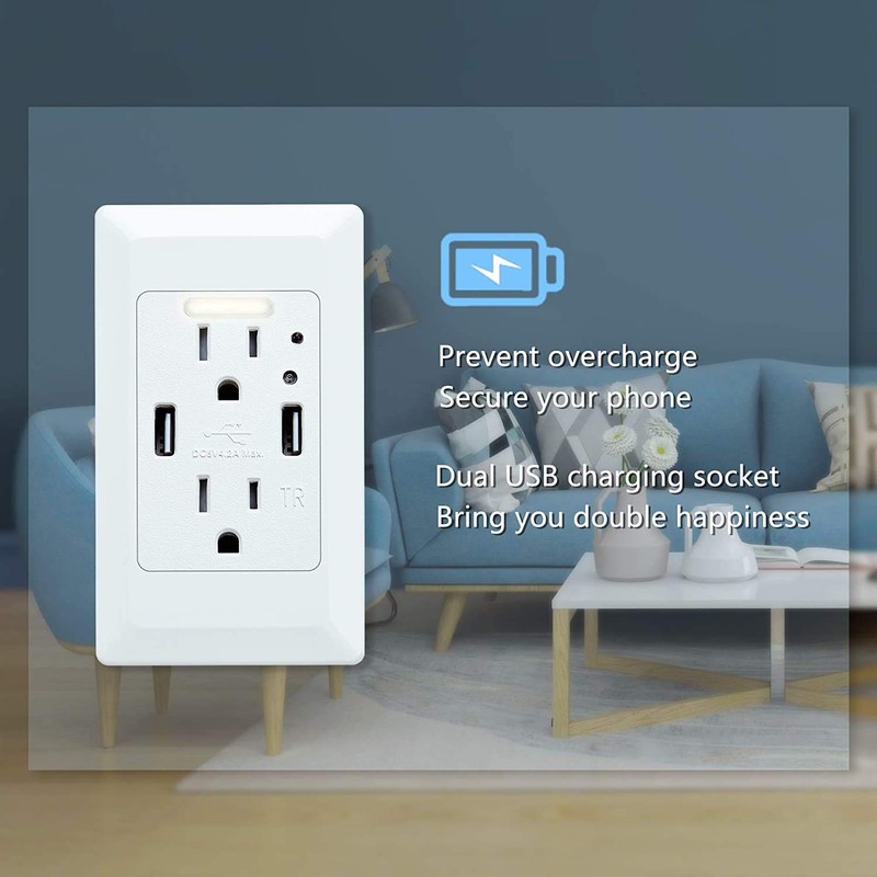 Nineleaf Wall Mount Charger Power Socket USB Wall Charger with