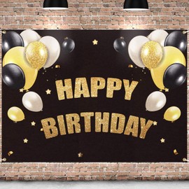 PAKBOOM Happy 78th Birthday Backdrop Black Gold Photo Background Banner 78 Birthday Decorations Party Supplies for Boys