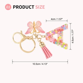 SUIKIHUM Initial Letter Keychains, (10.5cm/4.13" Mini Letter Butterfly KeyChain) Resin Tassel Pendant Car Keychain for Wallet Handbags Backpack, Pink (A)