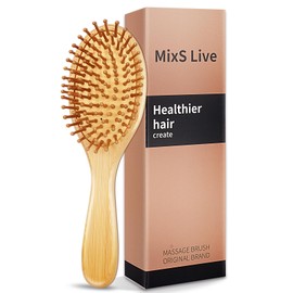 MixS Live Bamboo Hair Brush,Natural Bamboo Paddle Detangling Hair Brush,Massaging Scalp,Great on All Hair for Women Men and Kids,With Ergonomic Handle Bamboo Brush for Hair Growth. (A-Yellow)